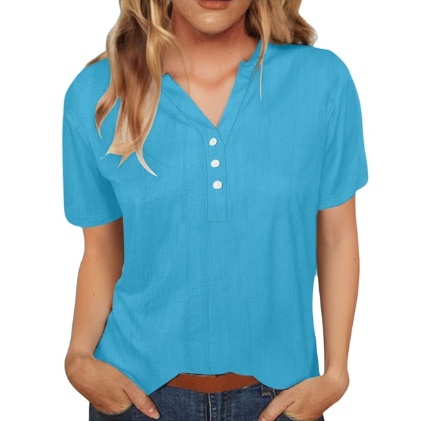 Vestidos Casuales Para Mujer, Blusas De Mujer De Moda Camisa de botones lisa de moda para mujer, blusa holgada con cuello en V para mujer