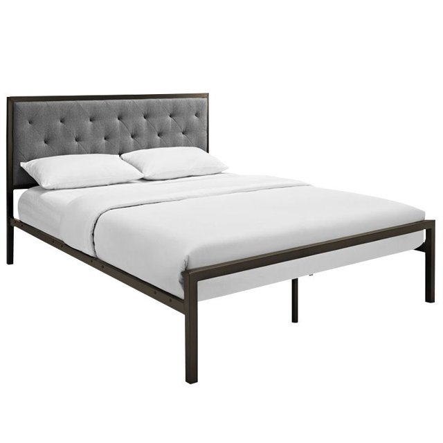Hawthorne Collection Grand Touffeté Lit Panneau en Brun et Gris