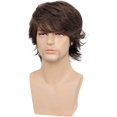 thumbnail image 3 of Pelo corto marrón para hombre, peluca de pelo sintético en capas con flecos, disfraz de fiesta diaria para Halloween, 3 of 5