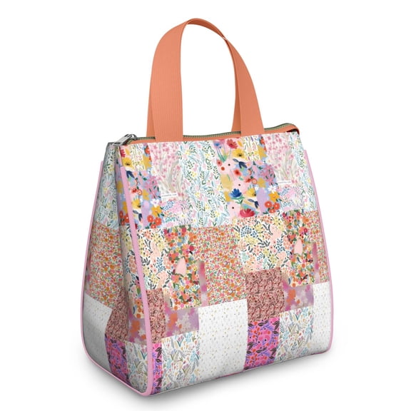 Pioneer Flower Floral Print Pattern Insulated Lunch Bag for Women & Adults,Large Portable Soft Cooler Lunch Bag,Thermal Food Storage Tote with Pearl Cotton,8.66L,8.75x5.75x9.5 Inch
