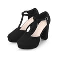 thumbnail image 3 of BLISSFUL STEP Women's Closed Toe Block Heels T-Strap Platform Pumps Black 6, 3 of 7
