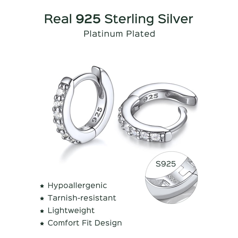 Women's 925 Sterling Silver CZ U-Shape Hoop Earrings - Cubic Zirconia Studded, S925 Stamped, Hook Closure, Gift Ready 7 thumbnail image