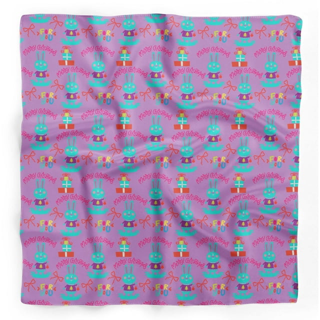 Bimba Purple Text & Bunny Kids Printed Pure Silk Scarf For Hair Neck Head Bandanas For Women 40 x 40 Inches