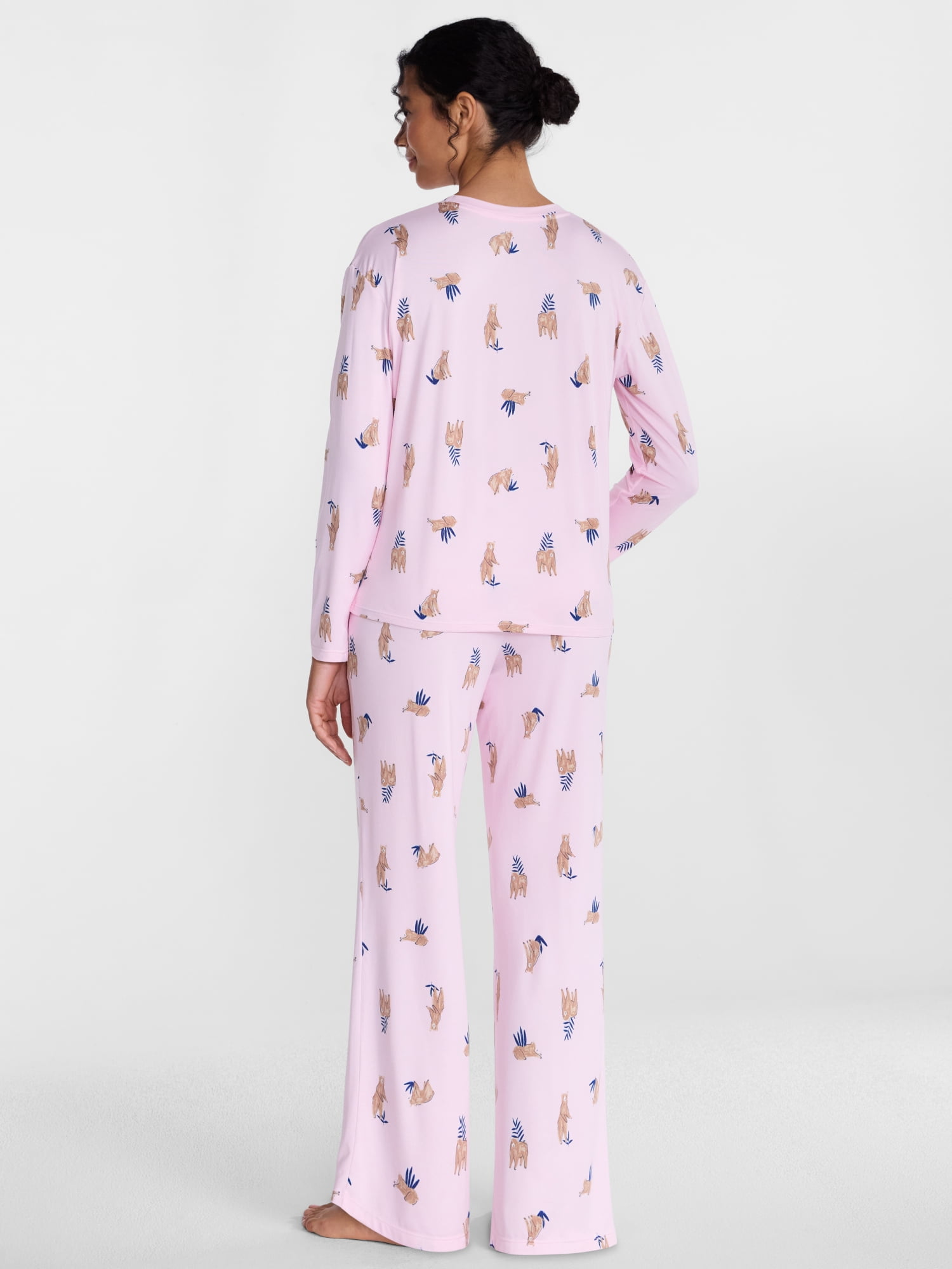 Joyspun Women's Essential Sleep Top and Pants, 2-Piece Pajama Set, Sizes XS-3X
