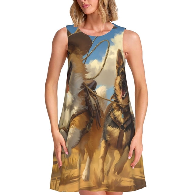 Lukts Robe Sans Manches Corgi Berger Allemand pour Femmes, Robe d'Été à Col Rond avec Poches, Adaptée à la Vie Quotidienne, Plage, Fête