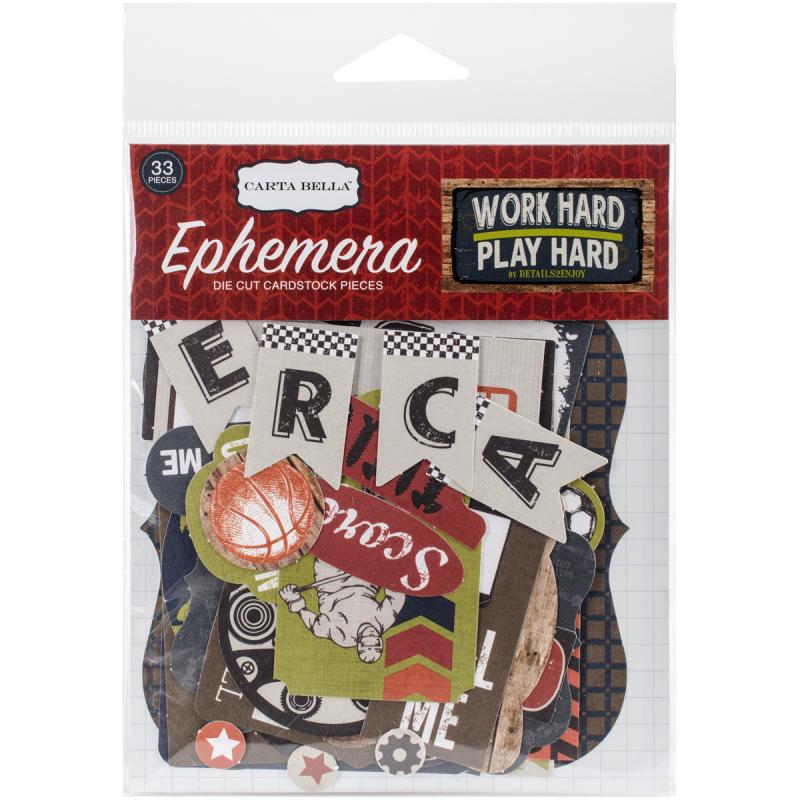 Work Hard Play Hard Ephemera Cardstock DieCuts