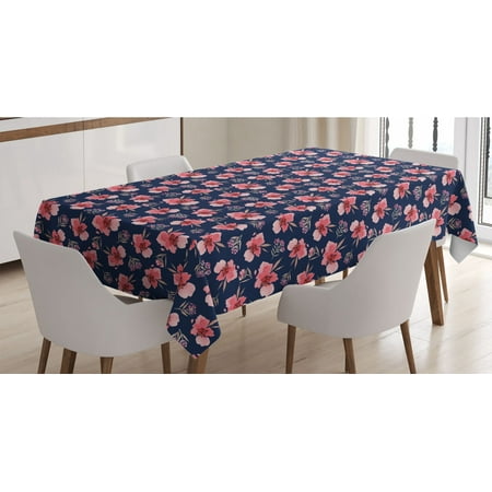 

Watercolor Tablecloth Nature Inspired Composition with Pink Garden Flora Vintage Petals Rectangle Satin Table Cover Accent for Dining Room and Kitchen 60 X 90 Navy Blue Coral by Ambesonne