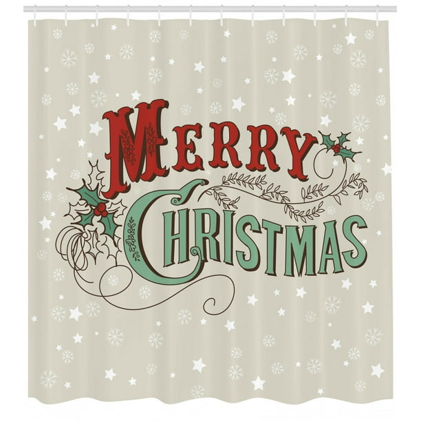Christmas Shower Curtain Xmas Stars And Snowflakes Backdrop With Stylized Retro Lettering Fabric Bathroom Set With Hooks Eggshell Sea Green Ruby By Ambesonne Walmart Com Walmart Com