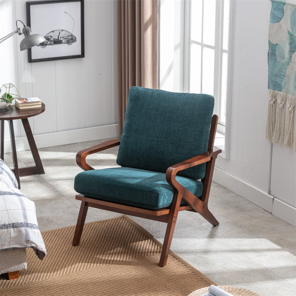 Mid Century Accent Armchair Leisure Chair with Solid Wood Armrest