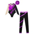 thumbnail image 3 of Doomiva Kids Girls Rhinestone Long Sleeve Gymnastics Leotard Bodysuit Ballet Dance Unitard with Pants Hair Band Set Purple 10, 3 of 5