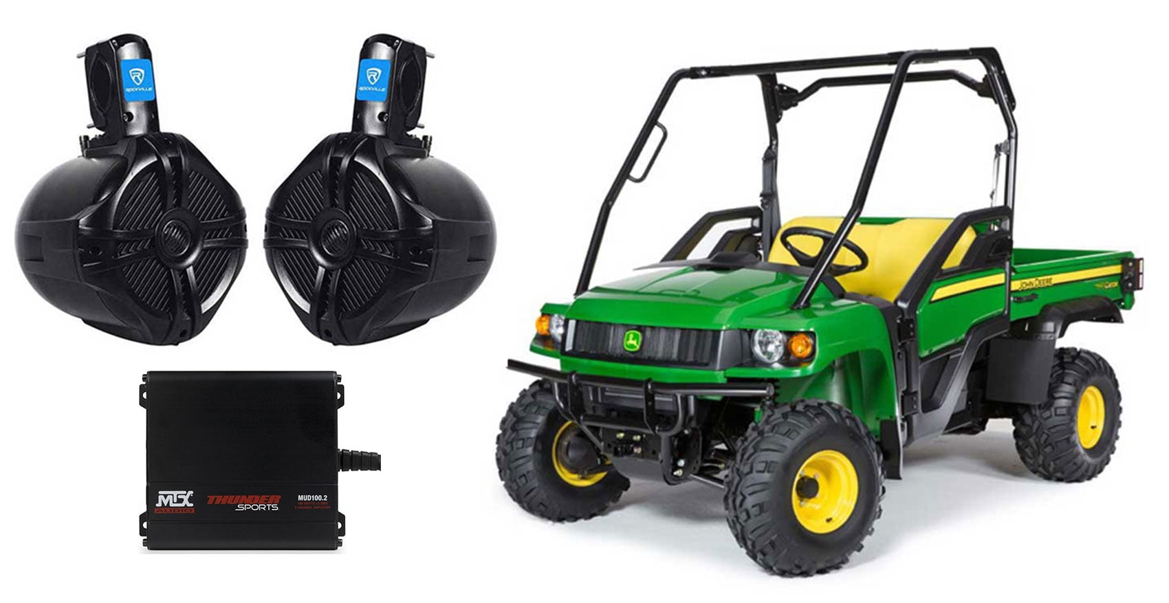John Deere Gator 6.5" Rollbar Roll Cage Tower Speakers+MTX 2Channel