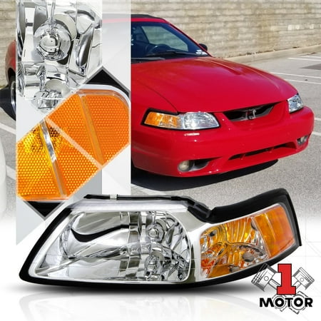 Left LH Driver Side Chrome Headlight Head Lamp Assembly for 99-04 Ford Mustang 00 01 02 03