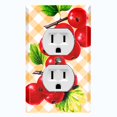 thumbnail image 1 of Metal Light Switch Plate Cover Gingham Cranberry Fruit Leaf Picnic Yellow FUT003, 1 of 13