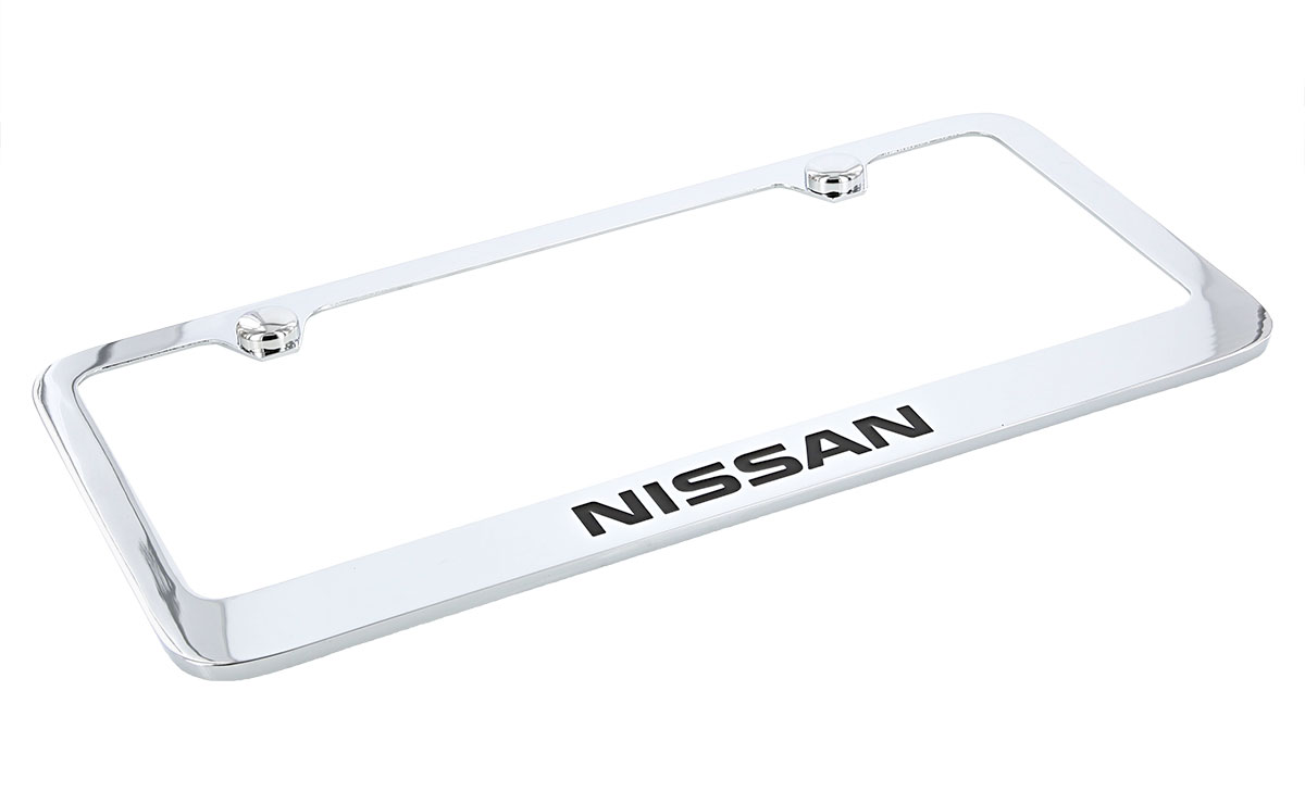 Nissan wordmark chrome plated metal license plate frame holder 2 hole
