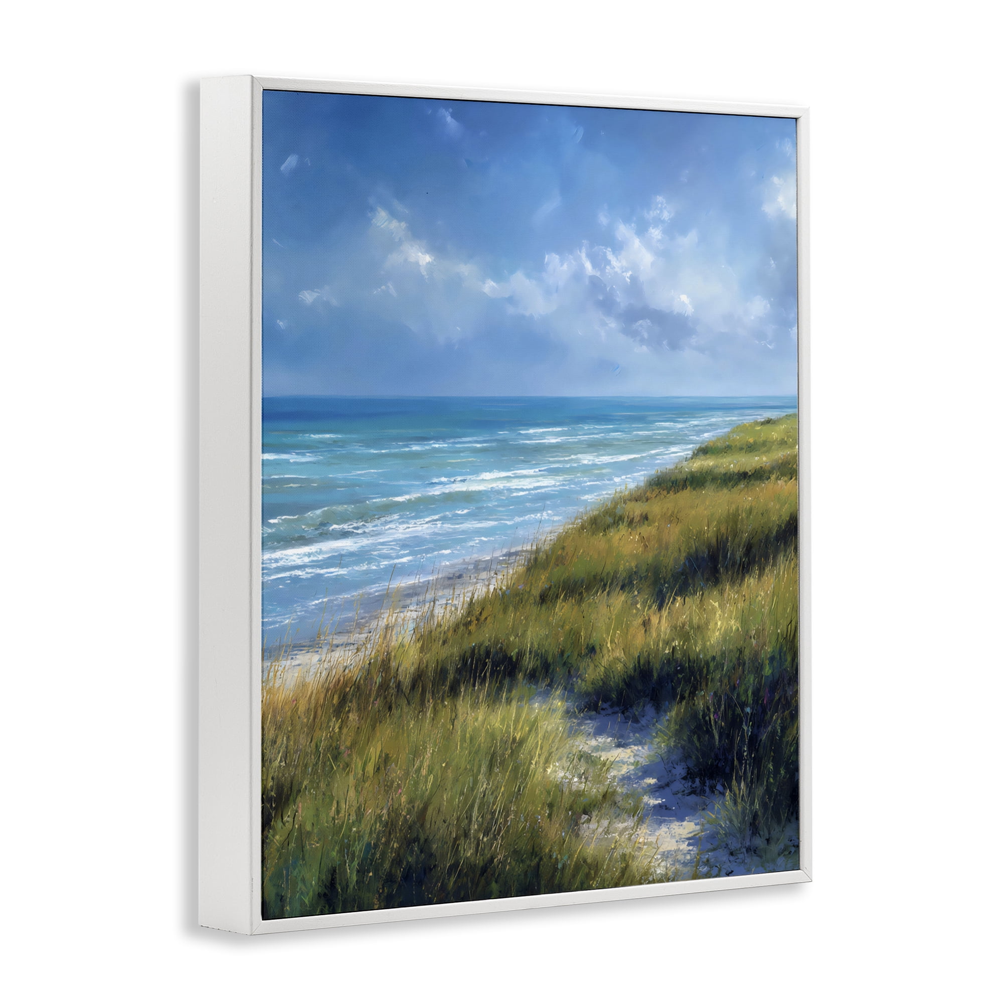 Stupell Industries Coastal Grass & Rolling Waves White Framed Giclee Art, design by Franklyn Gregory