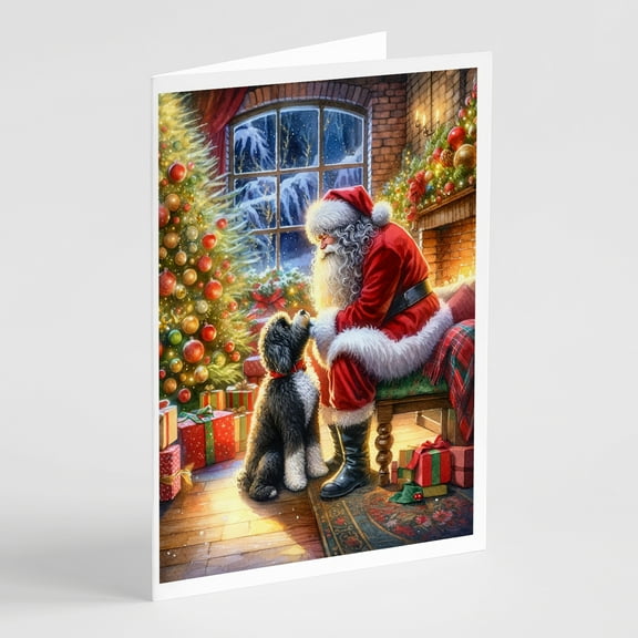 Portuguese Water Dog and Santa Claus Greeting Cards Pack of 8 7 in x 5 in