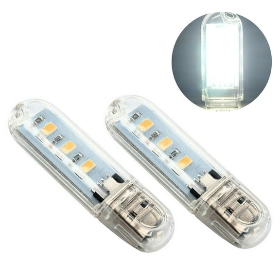 Stri 2PCS Mini Portable Bright 3 LED Night Light USB Lamp (White)
