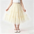 thumbnail image 2 of Floleo Girls’ Tiered Tulle Midi Skirt Elastic Waist Flowy A-Line Skirt with Bow Accents for Kids(Beige,11 Years), 2 of 6