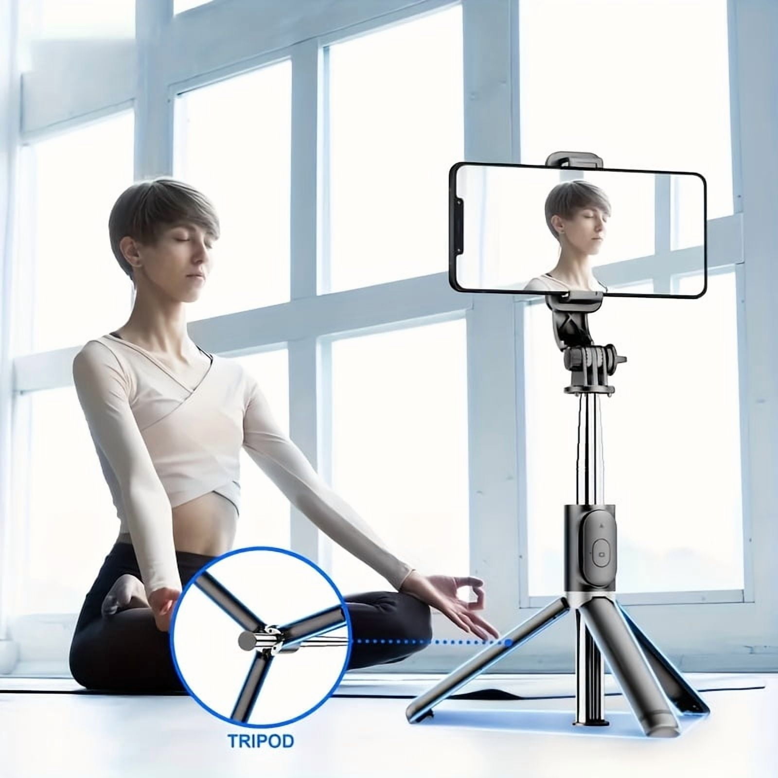 HPQ 40-Inch Mobile Phone Selfie Stick Tripod, A Stable Floor Stand Specially Designed For Live Streaming, With A Wireless Remote Control That Can Rotate 360°, Suitable For Smart Phones.