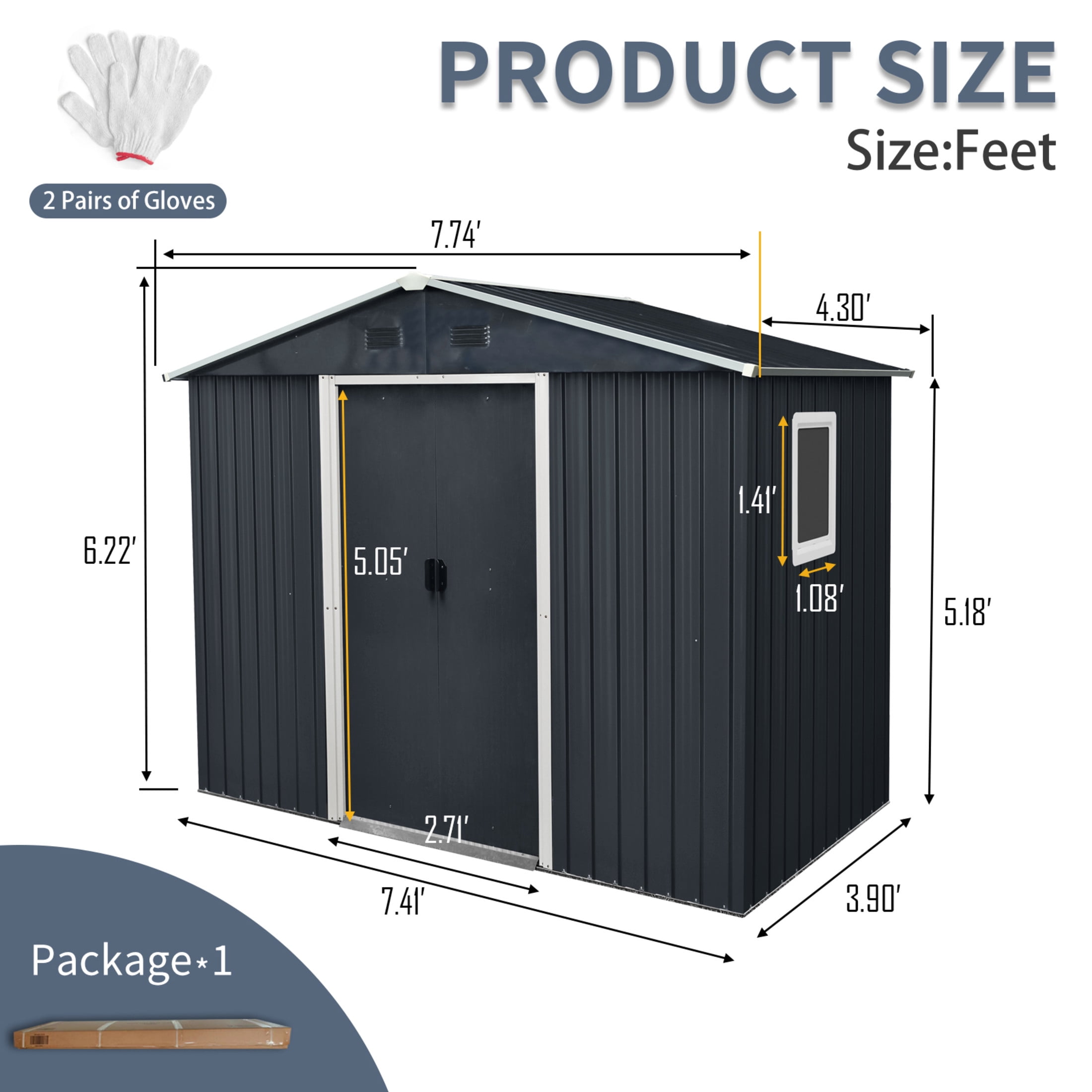 Noble House 8x4 FT Outdoor Metal Storage Shed with Window, Sloped Roof Utility Tool Organizer for Backyard & Patio, Black