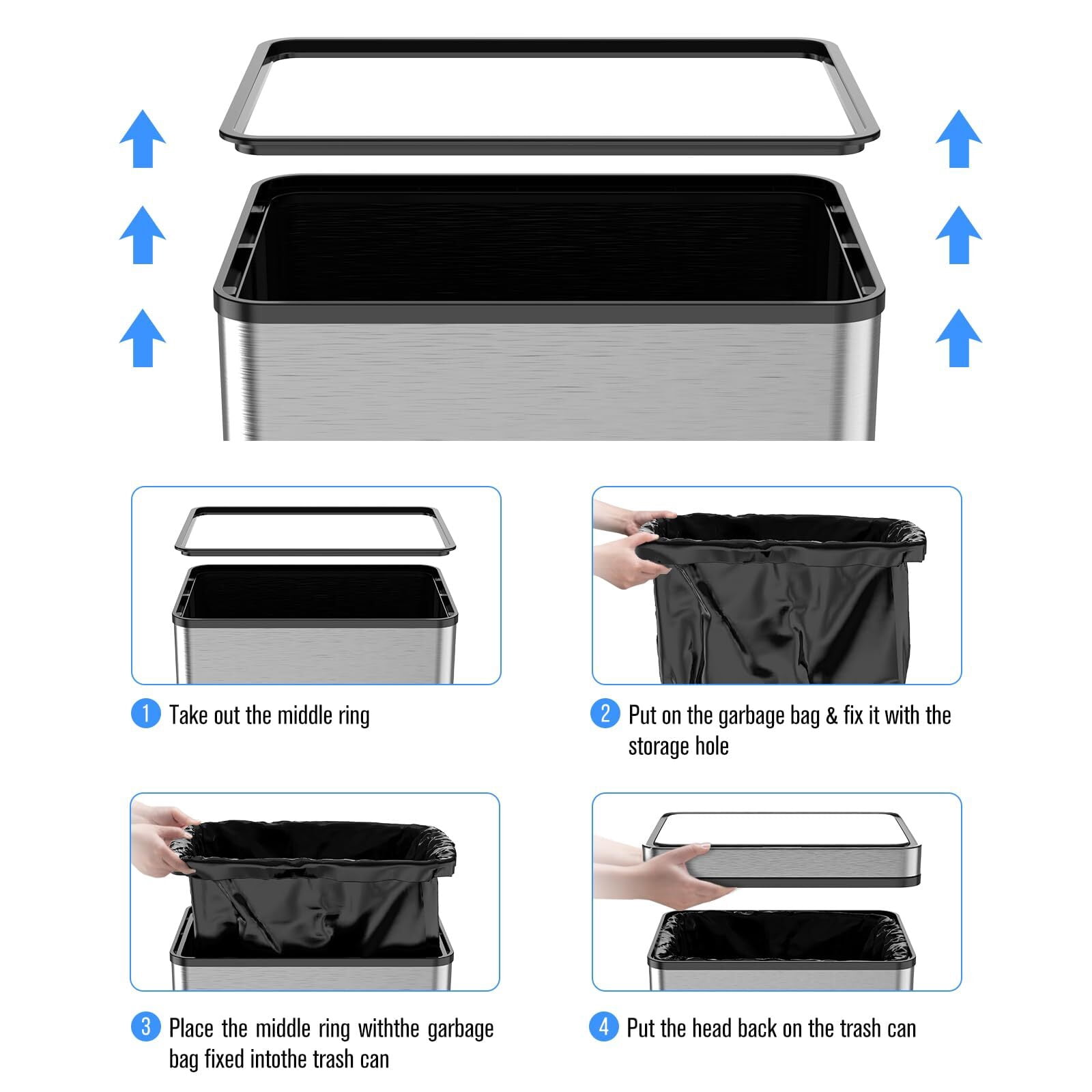 18.5 Gallon(70 L) Kitchen Trash Can with Odor Filter, Holaki Stainless Steel Oval Automatic Trash Can, Touchless Rectangular Motion Sensor, Removable Inner Bucket, Silver