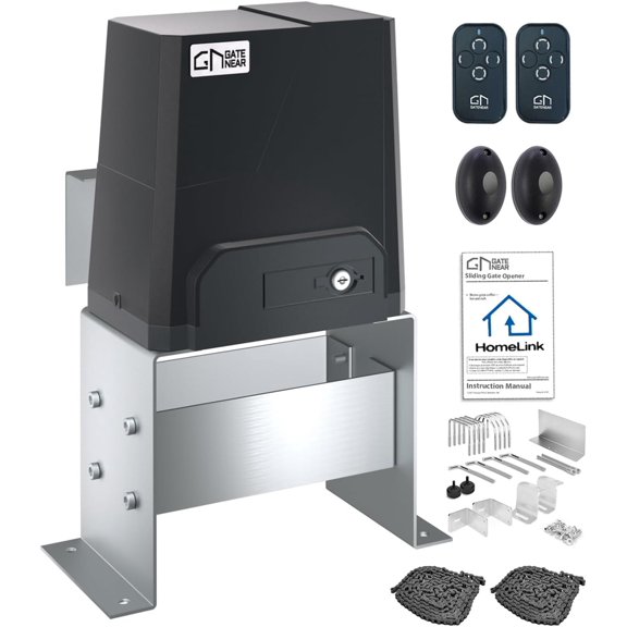 GateNear Automatic Sliding Gate Opener up to 3300lb with 2 Remote Control & Infrared Sensor, Electric Driveway Slide Motor, Complete Rolling Gate Hardware Security System Kit for Garage Door Opening