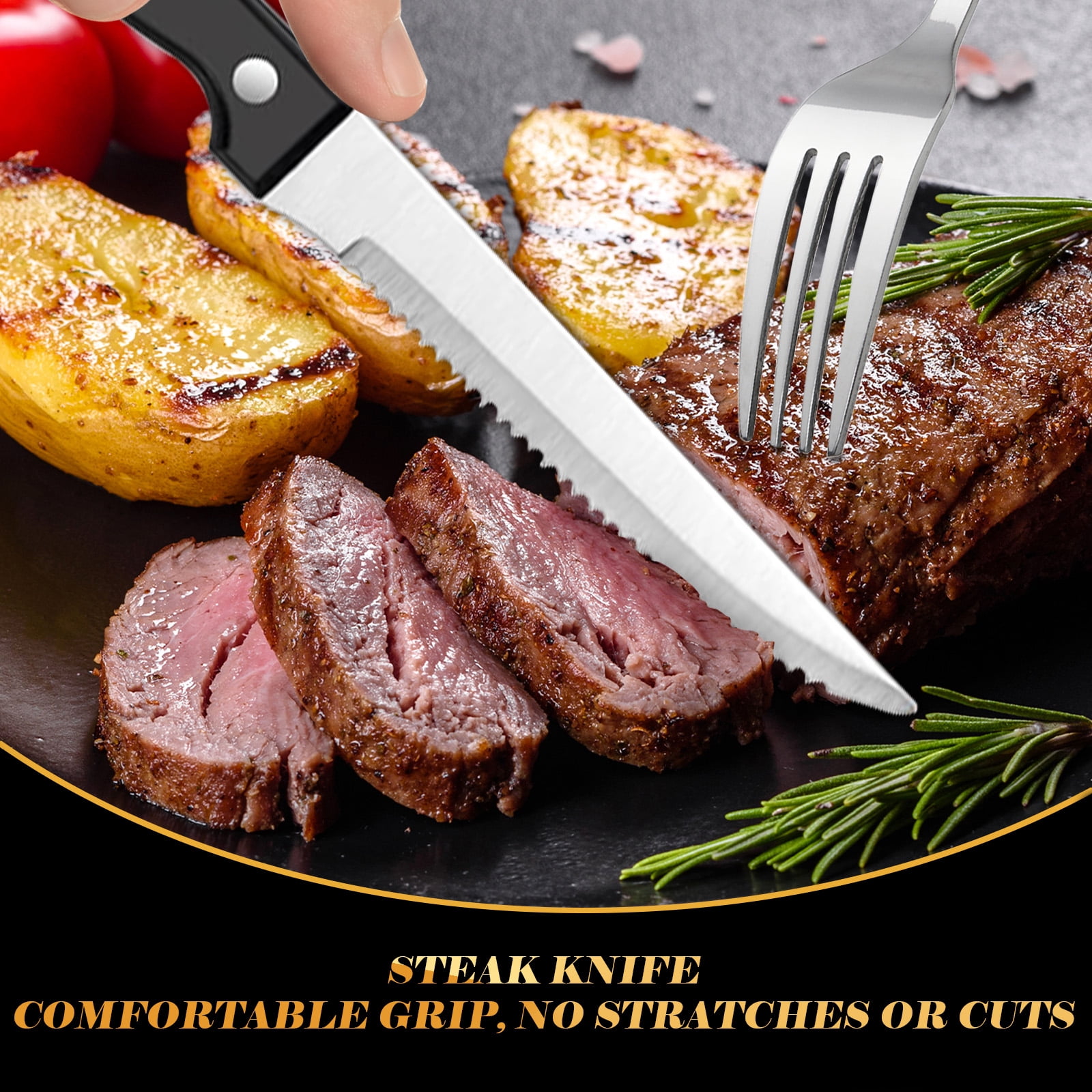 Koomade 48-Piece Stainless Steel Flatware Set for 8 with Steak Knives, Mirror Polished, Dishwasher Safe, Ideal for Home, Kitchen, Restaurant, and Hotel Use