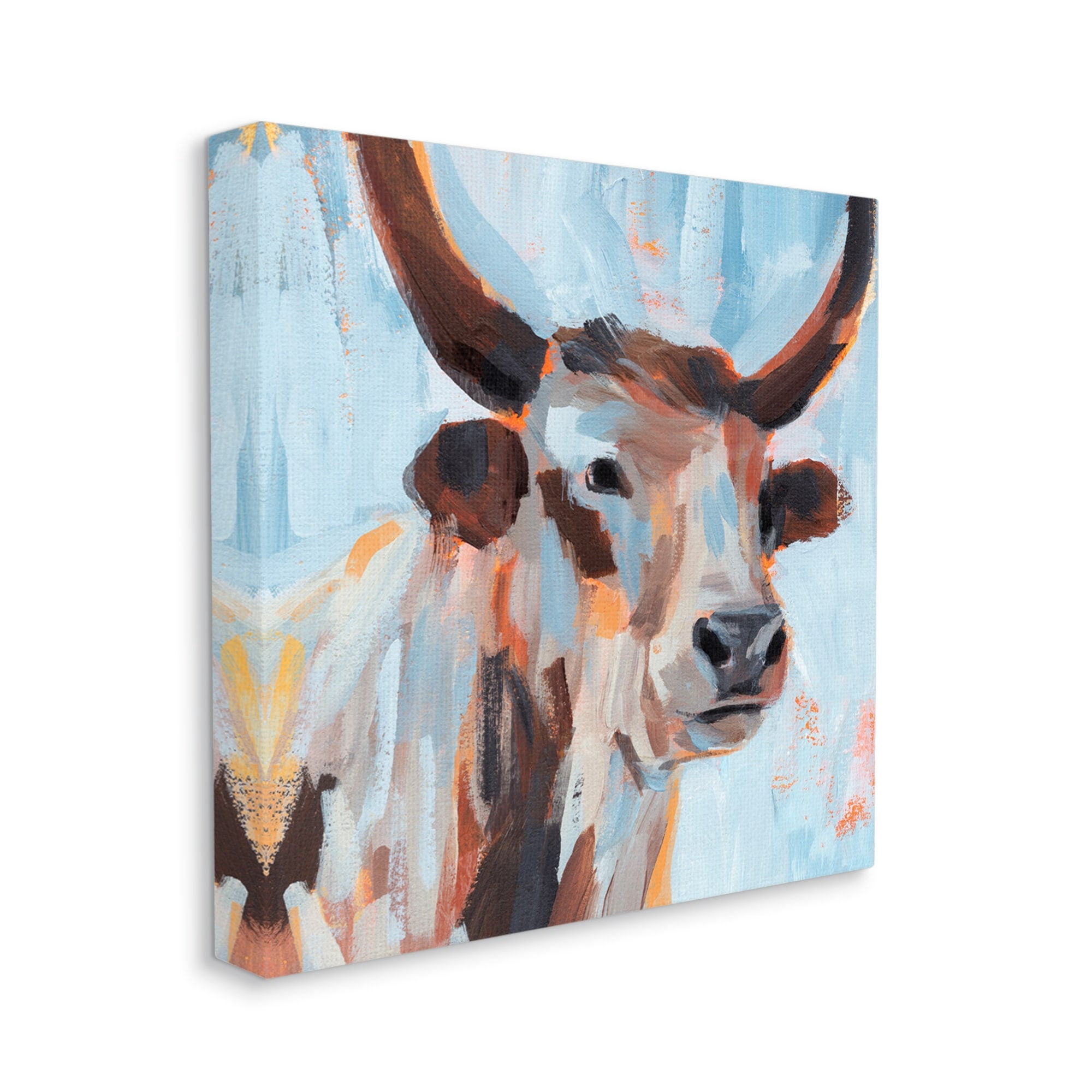 Stupell Industries Modern Cattle Cow Painterly Brushstrokes Blue Background Canvas Wall Art, 24 x 24, Design by Annie Warren