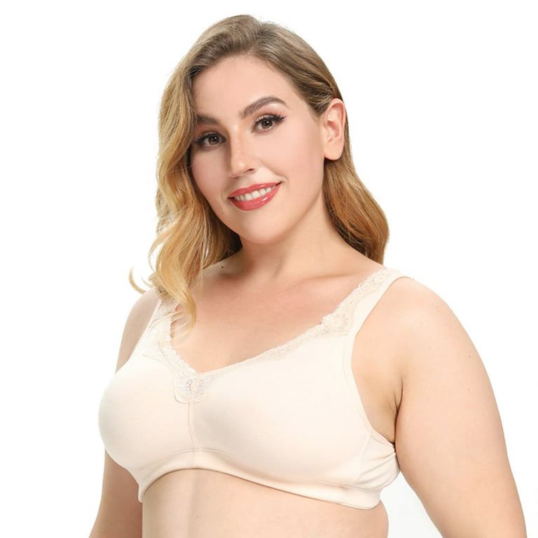 Women's Cotton Full Coverage Wirefree Non-padded Lace Plus Size Bra 48D 