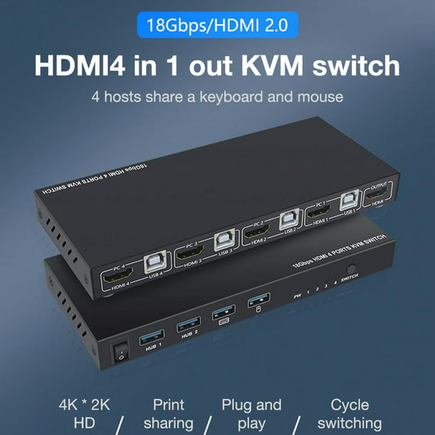 Hdmi Kvm Switch 4 In 1 Out Hdmi Switcher Usb Hub Connect Switch For Laptop Ps4 Ps3 And For Nintendo Switch Walmart Com Walmart Com