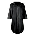 Women's Satin Sleep Shirt Button Down Nightshirt Long Sleeve V Neck
