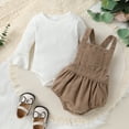 thumbnail image 3 of Younger Tree Newborn Baby Girl Clothes Bell Sleeve Romper and Corduroy Overalls Shorts Infant Girl Fall Outfits for 0-3 Months, 3 of 5