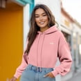 thumbnail image 3 of Dalix Salty Embroidery Fleece Hoodie Cropped Long Sleeve Drawstring Fall Spring Womens in Pink L Large, 3 of 5
