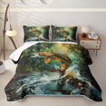 thumbnail image 2 of Feelyou Woodland Spotted Pike Fishing Quilt King for Boys Girls, Splash Rustic Animal King Coverlet Set, Green, 3pcs, 2 of 7