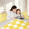 thumbnail image 4 of Manfei Geometric Check Queen Comforter Set,Classic Checkered Comforter Sets Queen,Orange Yellow,Light Gray Reversible,3 Pieces,1 Comforter and 2 Pillowcases,3 Pieces,1 Comforter and 2 Pillowcases, 4 of 7