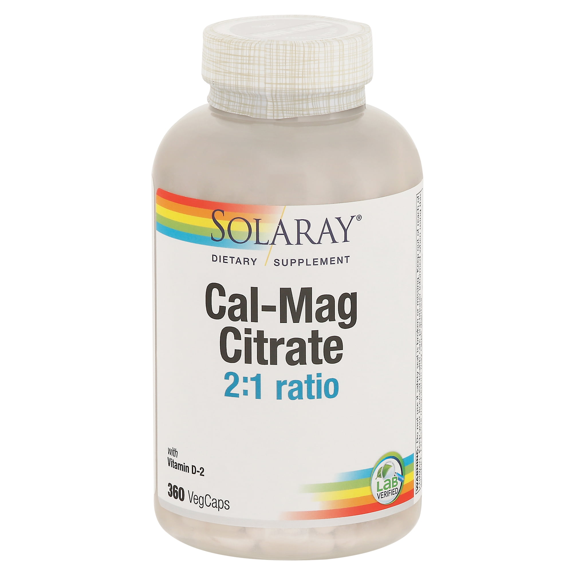 Solaray Calcium Magnesium Citrate 2:1 Ratio with Vitamin D2, Healthy Bone, Muscle & Nerve Support, 60 Serv, 360 VegCaps