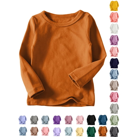 Ywyfzly Kids Long Sleeve T-Shirt Crew Neck Solid Color Soft Cotton Top for Boys and Girls Fall Winter Base Layer Wear Brown 10 Years