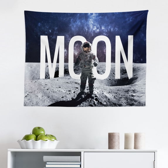 Outer Space Tapestry, Kitty Cosmonaut on Earth World in Front of Color Splash Surreal Design, Fabric Wall Hanging Decor for Bedroom Living Room Dorm, 2 Sizes, Red White, by Ambesonne