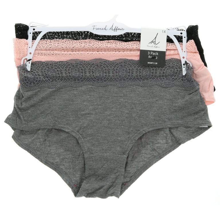French Affairs Women's Plus Cotton Blend Sexy Lace Trim Boyleg Underwear-3  Pck-3X