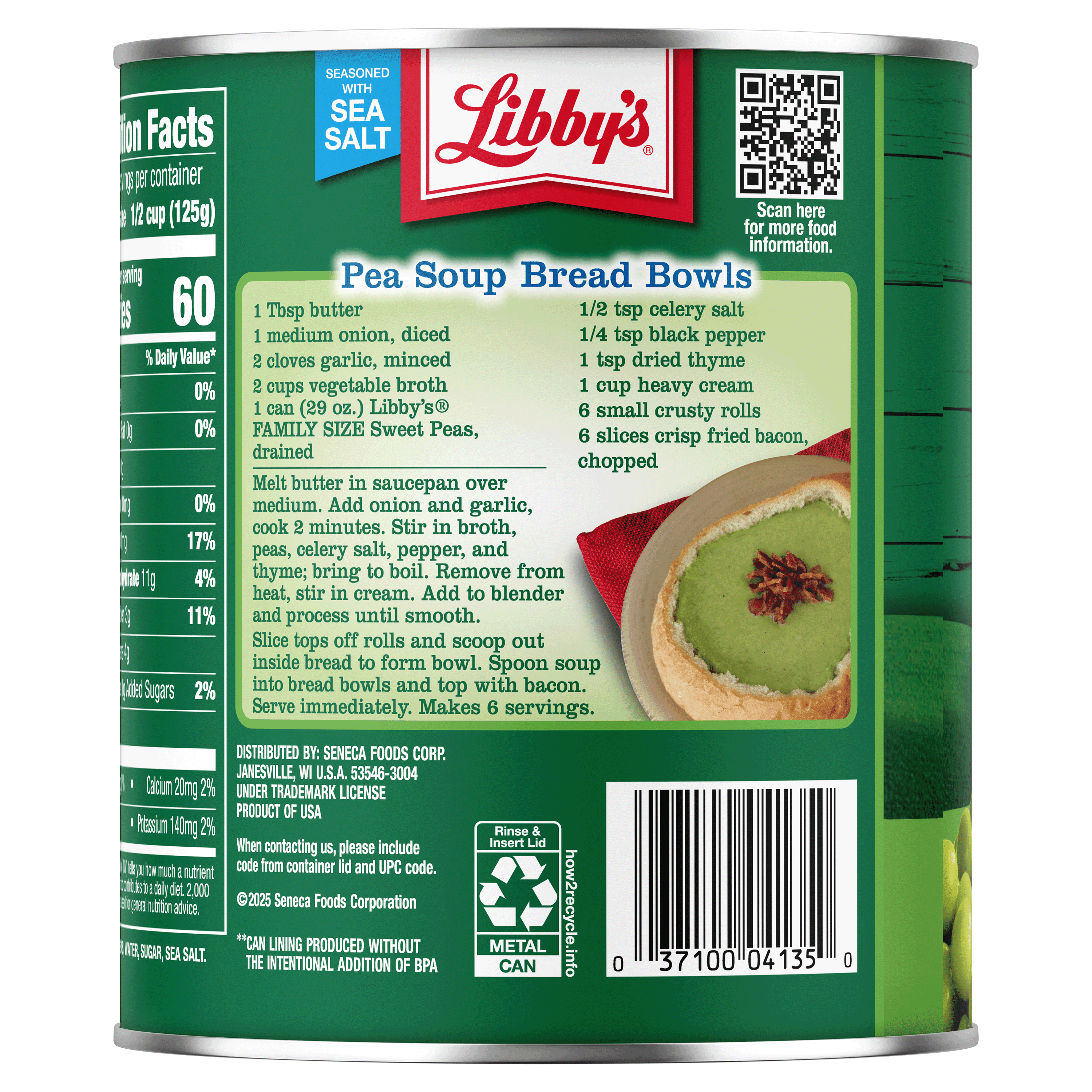 (12 pack) Libby's Sweet Peas, Canned Vegetables, 29 oz