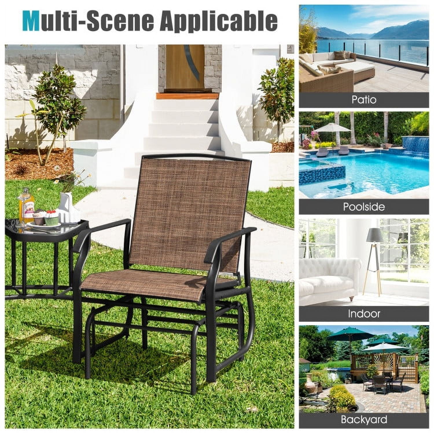 Aimee Lii Patio Conversation Sets, Double Swing Glider Rocker Chair Set with Glass Table, Brown