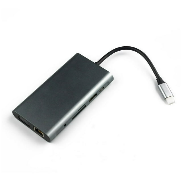 Computer Hub Type-C USB 3.0 10-in-1 Splitter 4K VGA 3.5mm Jack RJ45 Multiport Portable Adapter