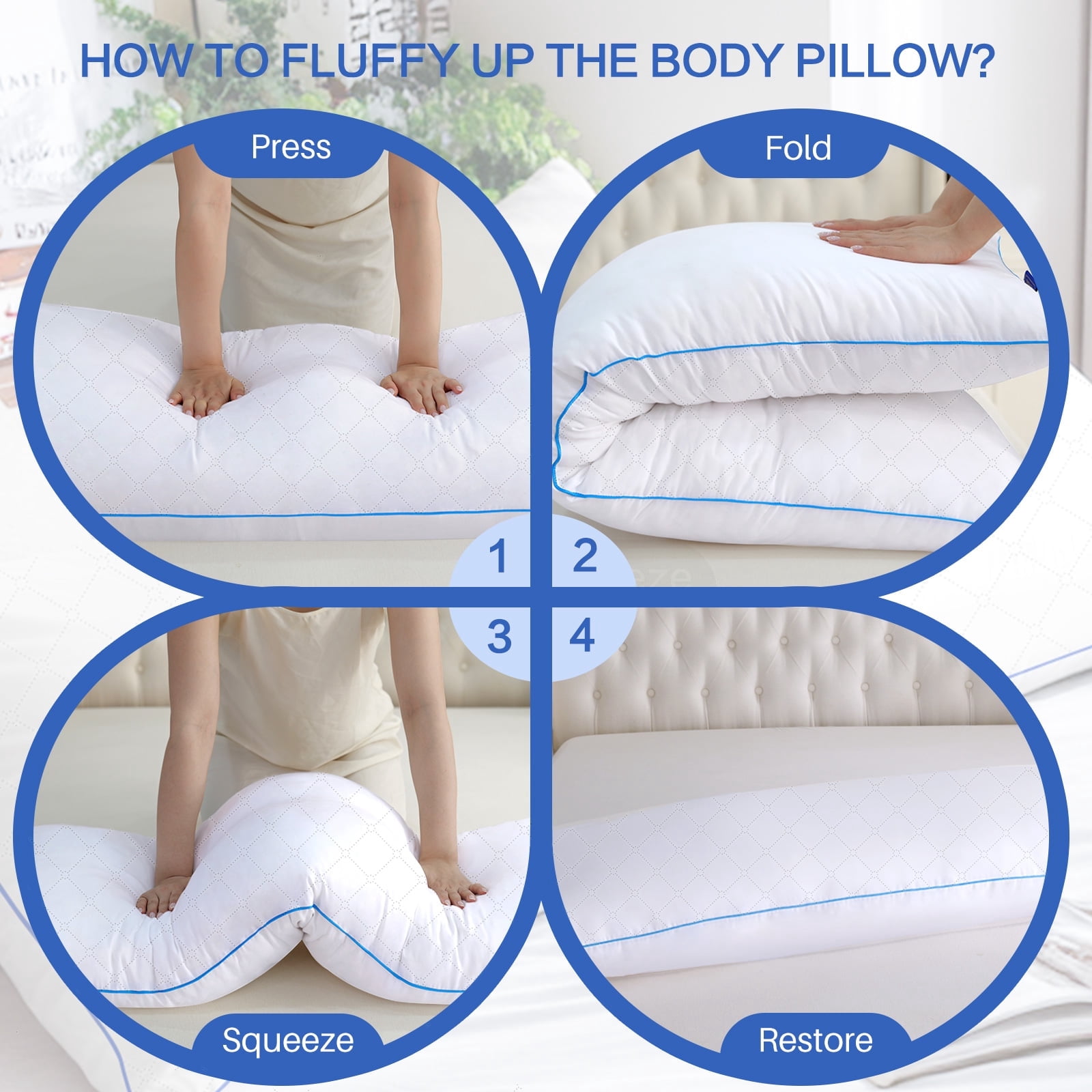 Nalqet 20x54 Long Body Pillow for Adults - Firm Body Pillow Insert with Shredded White Memory Foam, Soft Support for Side Sleeping, Pregnant Women, Washable White