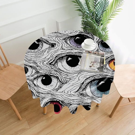 RKSupls 60 Inch Round Tablecloth, Eyes Pattern Colorful Premium Polyester Straight Edge Wrinkle Resistant Washable Table Cover for Party Home Dining Decor