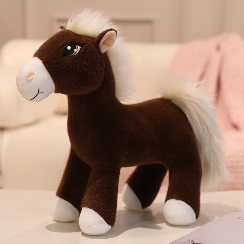 Horse Stuffed Animal Cute Pony Plush Pretend Play Horse Toys,11.8 inches Deep Brown
