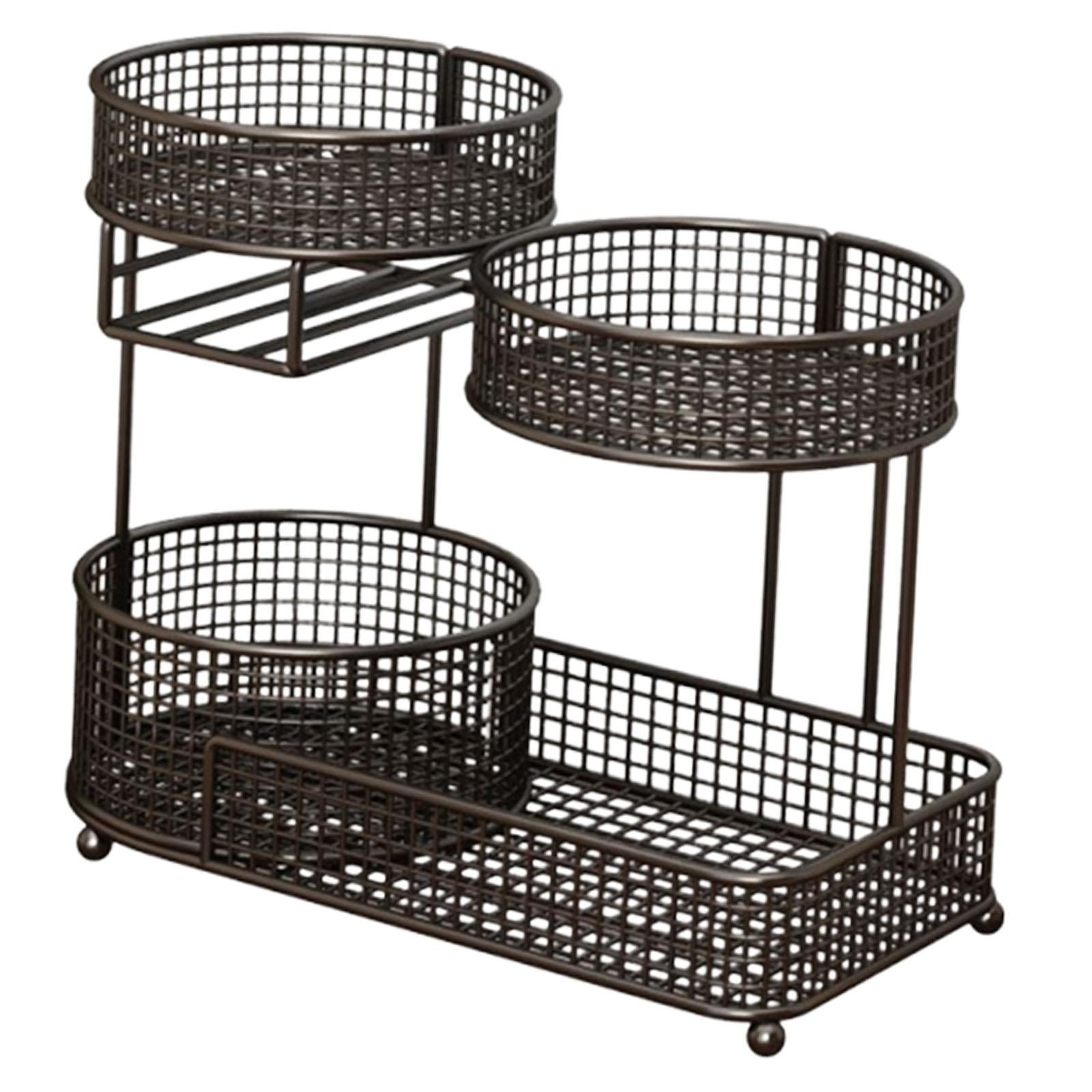 Fiocias 3-Tier Kitchen Fruit Basket, Large Capacity, Vegetable Basket with Tissue Holder Black