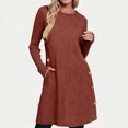 thumbnail image 2 of Women's Knit Dress Long Sleeve Casual Crew Neck Tunic Dresses with Pockets Button Side Fall Winter Trendy Outfits Red XXL(XXL), 2 of 9