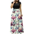 thumbnail image 2 of Maxi Dresses for Womens 2023 Vintage Elegant Tunic Waisted Long Dress Summer Casual Floral Short Sleeve Midi Dress, 2 of 4