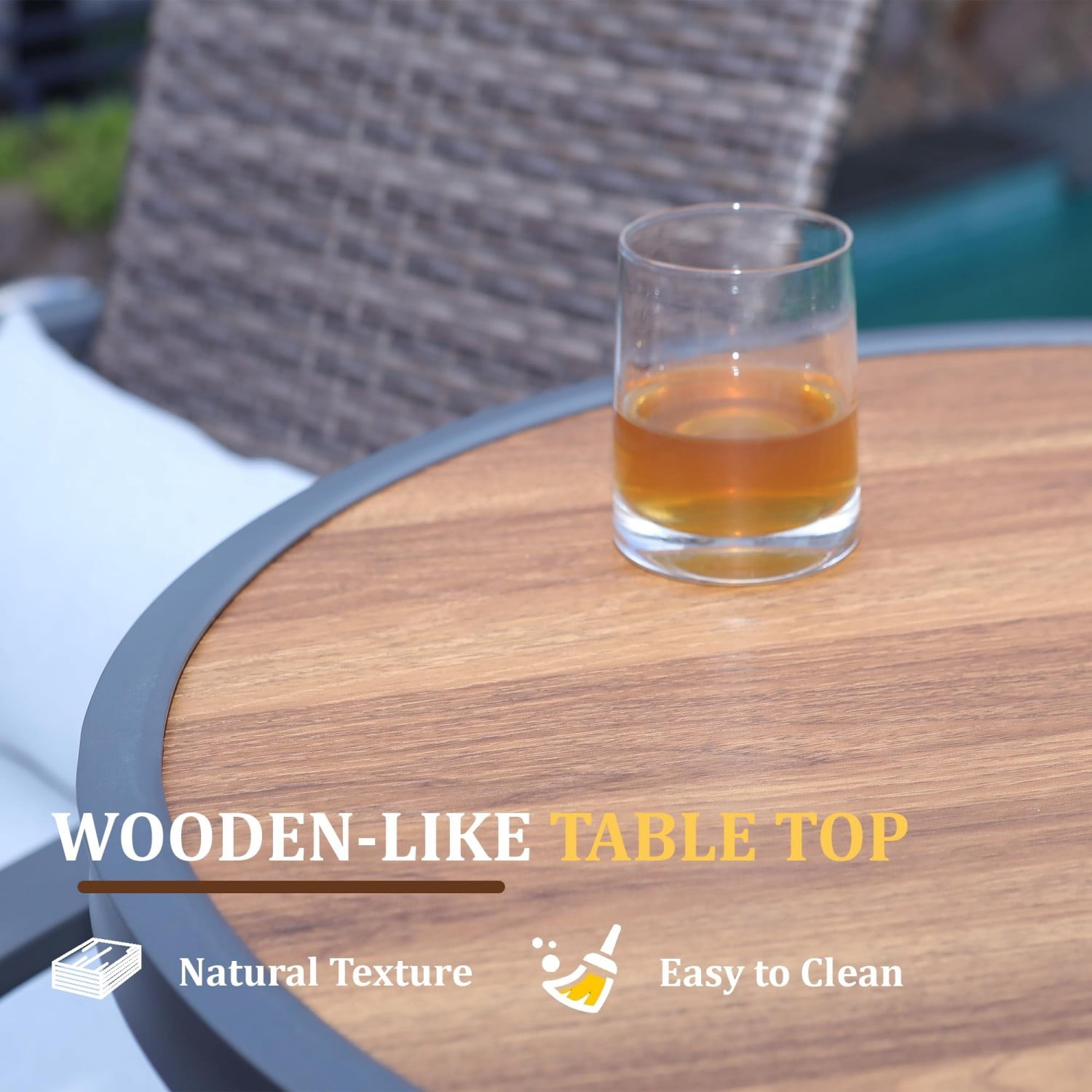 Bar Height Patio Table 40 Inch, Outdoor Bistro Pub Table with Wood-Like Top & Metal Frame, Round High Top Table for Patio Deck Balcony, Brown