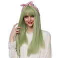 thumbnail image 6 of YMUQEIGH Clearance Grass Green Long Straight Hair Wig Rose Net High Temperature Silk Wig, 6 of 7